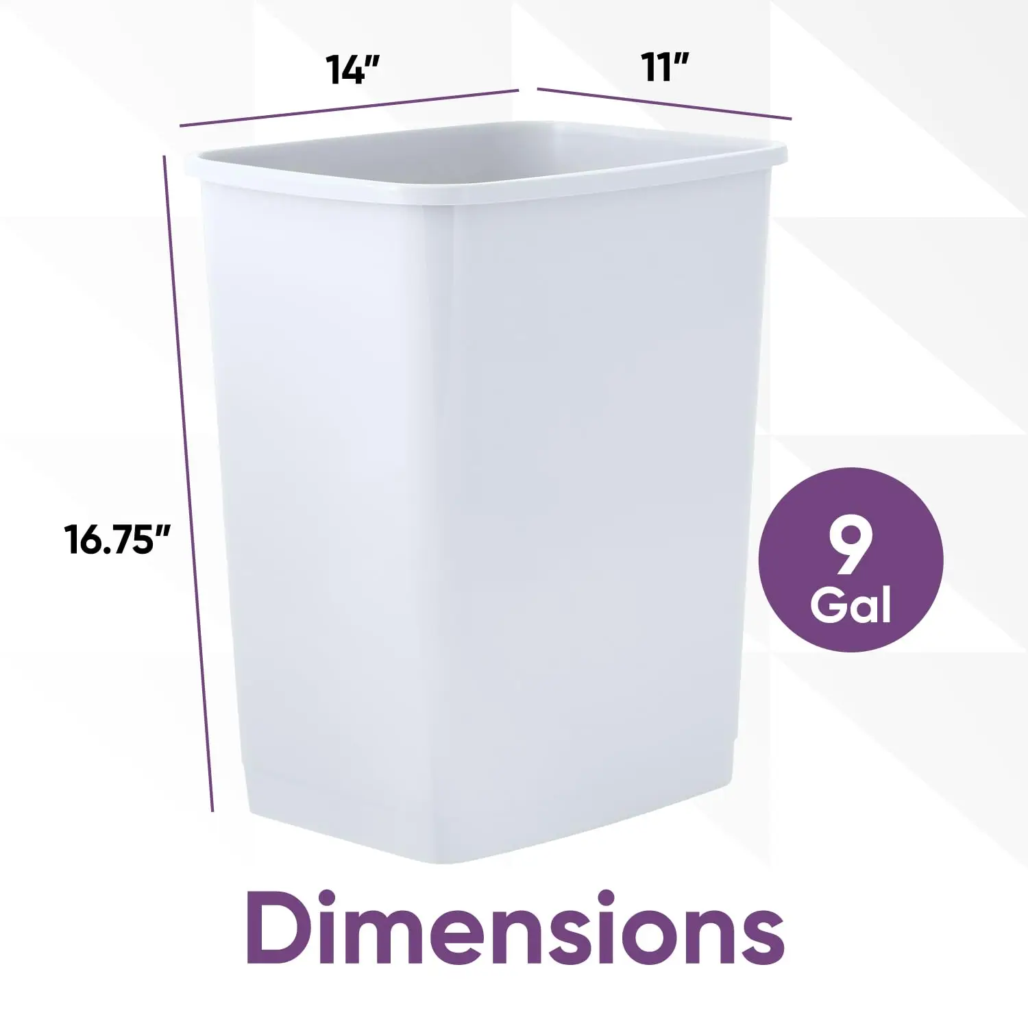 Kitchen Trash Can 9 Gallon Slim Waste Bin 37 Qt Durable Plastic, Fit Small Spaces, Office, Bathroom, Under Counter (White)