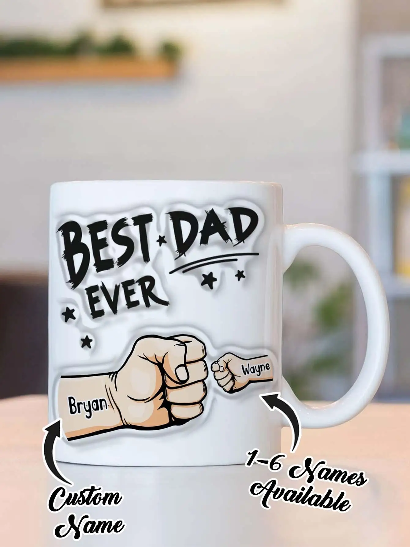 Taza de papá personalizada para el día del padre Taza de café con nombre personalizado con efecto de texto 3D Nombre personalizado Taza de café Regalo para papá abuelo