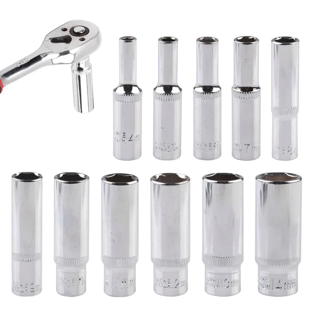 1PC 1/4 Extended Hexagonal Socket 4-14mm Deep Socket Impact Driver And Socket Wrench Fittings Chrome Vanadium Steel Socket