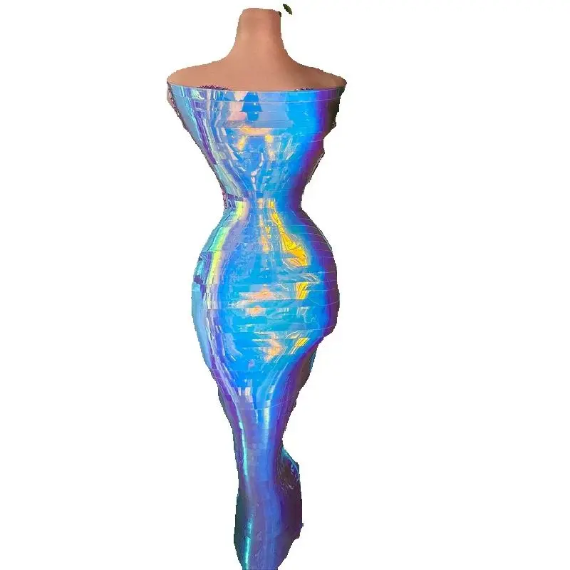 カラフルなレーザー反射イブニングドレス女性歌手パーティー衣装ジャズ衣装バーナイトクラブ Dj Ds ステージキャットウォーク着用 XS9466