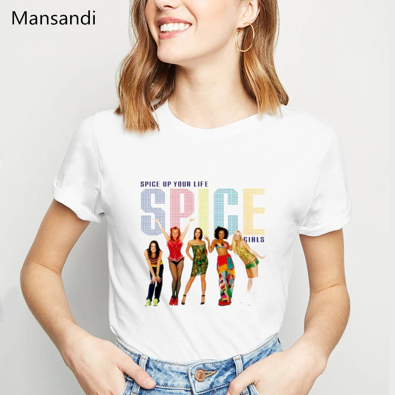 Spice Girls Womens 그래픽 티셔츠 여름 2022 화이트 힙합 티셔츠 Femme 하라주쿠 셔츠 Camisetas Mujer, 여성 티셔츠 탑스 스파이스 걸스