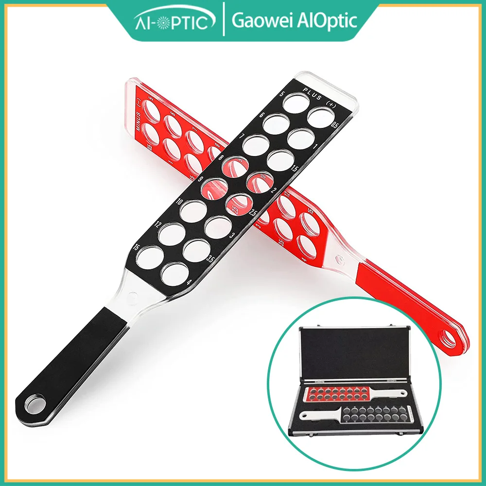 

Стойка для ретиноскопии, набор нейлоновых карманных линз, стержни для оптометрической ретиноскопии для быстрого осмотра, 2 стержня, 32 линз, красный и черный