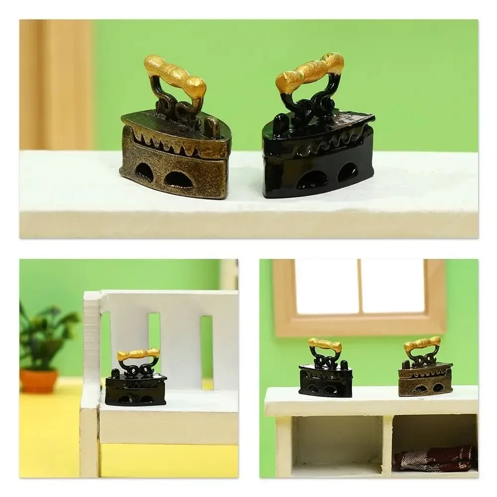 1/12 Dollhouse Miniature Vintage Iron Model, Tiny Ironing Tool Furniture Ornament for Laundry Room Scene Layout