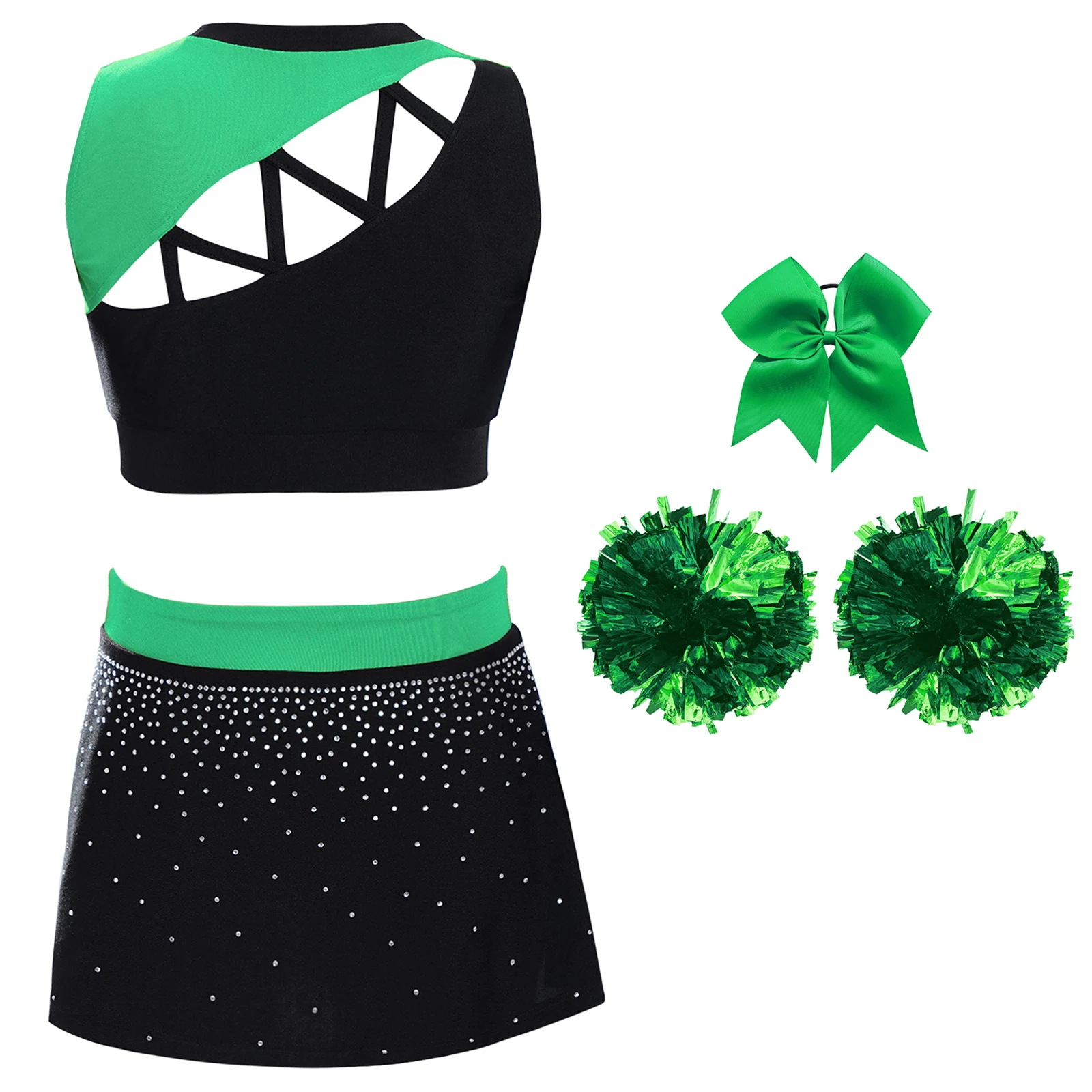 Children Girls Cheerleader Costume Cheering Team Jazz Dance Outfit School Stage Performance Dancewear Kids Cheer Dance Clothes