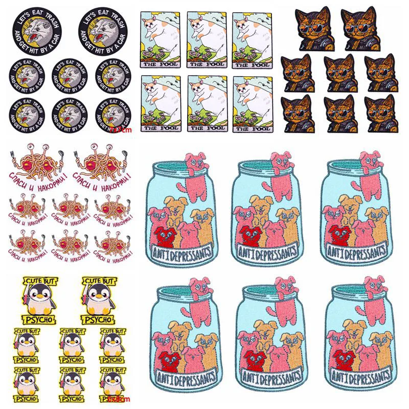 10PCS Wholesale Cartoon Animals Patch Applique DIY Iron On Patches For Clothing Sticker Cat Embroidered Patches On Clothes Badge