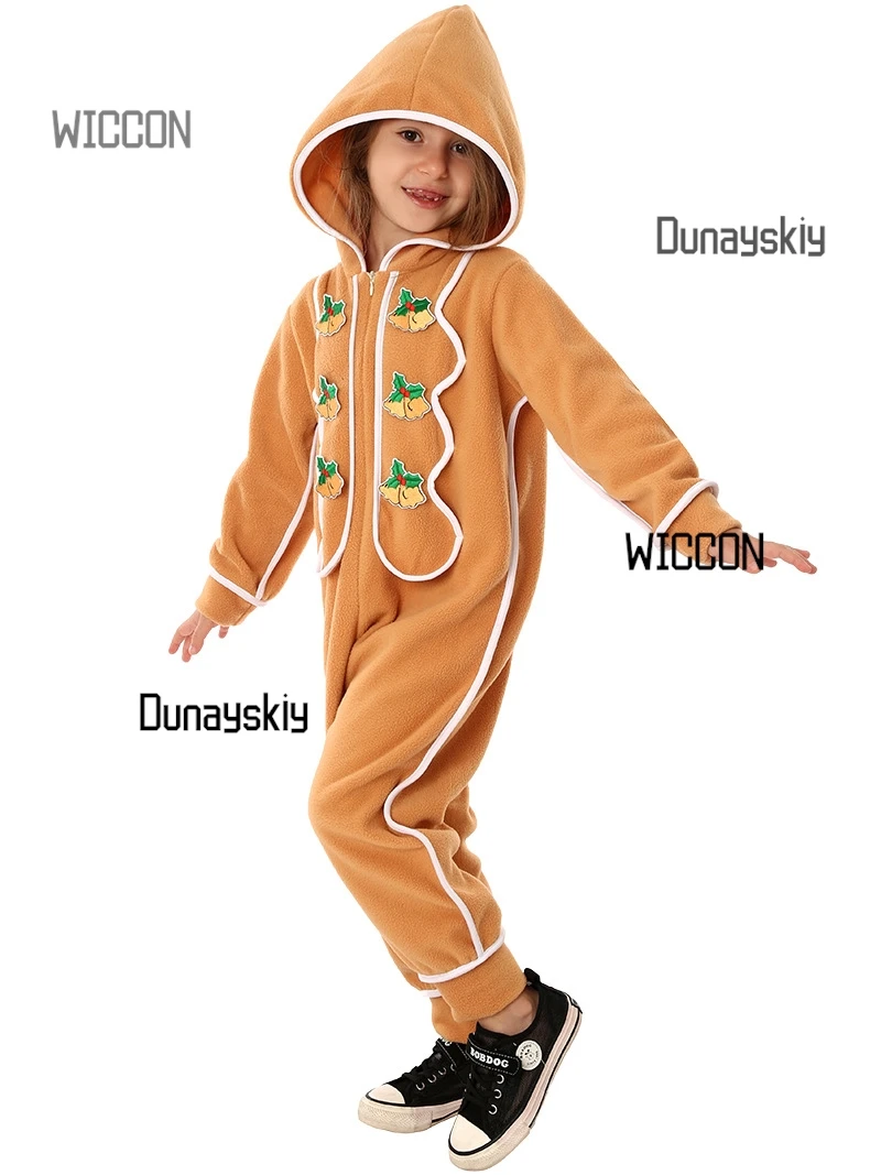 Kostum Gingerbread Man 2025 - Onesie dengan Detail Icing, PJ Natal & Halloween untuk Pertunjukan Pesta