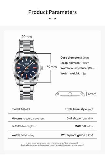 Imagen 2 del producto Relojes NIBOSI de lujo a la moda para hombre, reloj de cuarzo de marca superior, reloj deportivo informal de acero inoxidable resistente al agua, reloj Masculino
