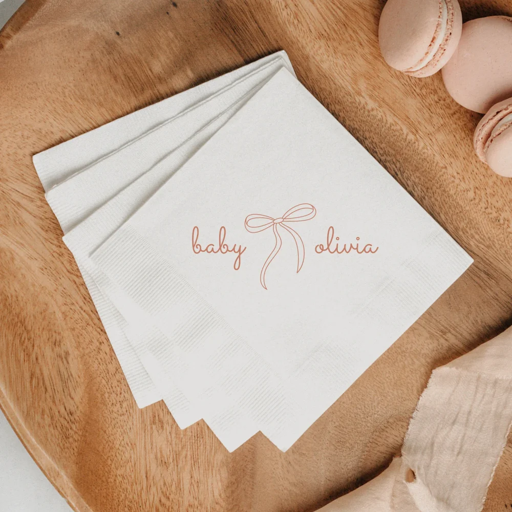 

50Pcs Custom Baby Shower Napkins Personalized Baby Name Cocktail Napkin Girl Baby Shower Baby Boy Shower Printed Dinner Napkin