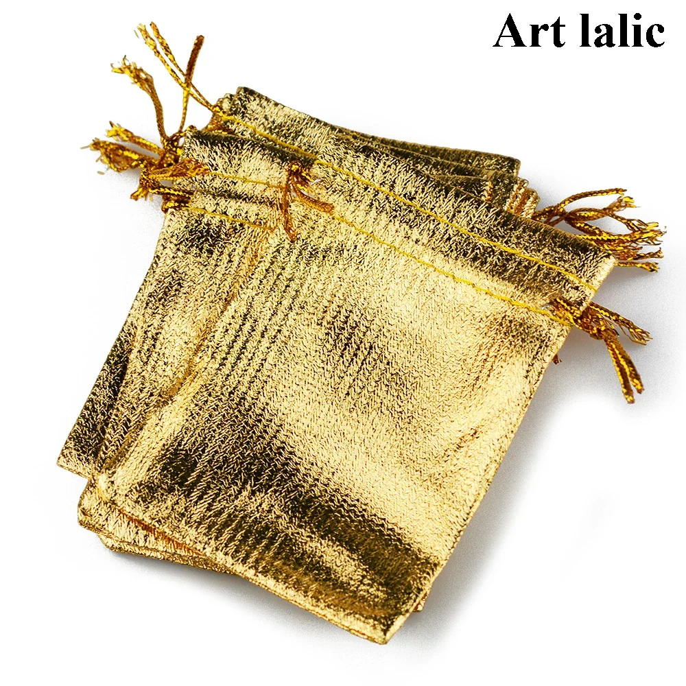 100Pcs Organza Drawstring Bags Gold & Silver Jewelry Gift Bag 9x7 Party Holiday New Year Christmas Wedding Pouches