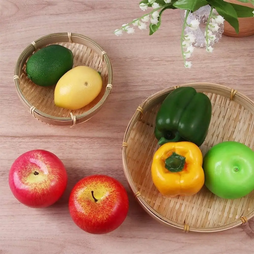 ทําด้วยมือทอถาดไม้ไผ่ไม้ไผ่รอบไม้ไผ่ทอตะกร้าหวายตะกร้าขนมปังห้องนั่งเล่น