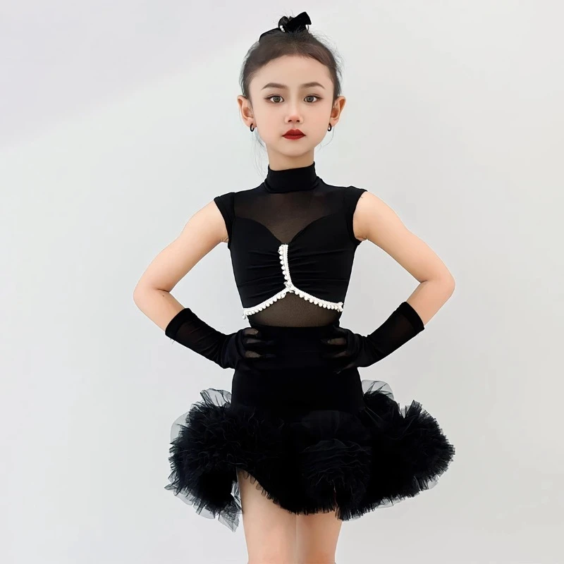 

Girls' Latin Dance Costume Set 2025 New Autumn Winter Practice Training High-End Feel Dance Dress for Children