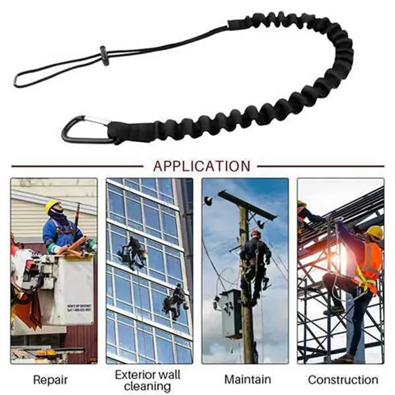 ABNH 5 Pack Safety Tool Leash,Retractable Bungee Cord with Aluminum Lock Carabiner and Adjustable Loop End Yellow