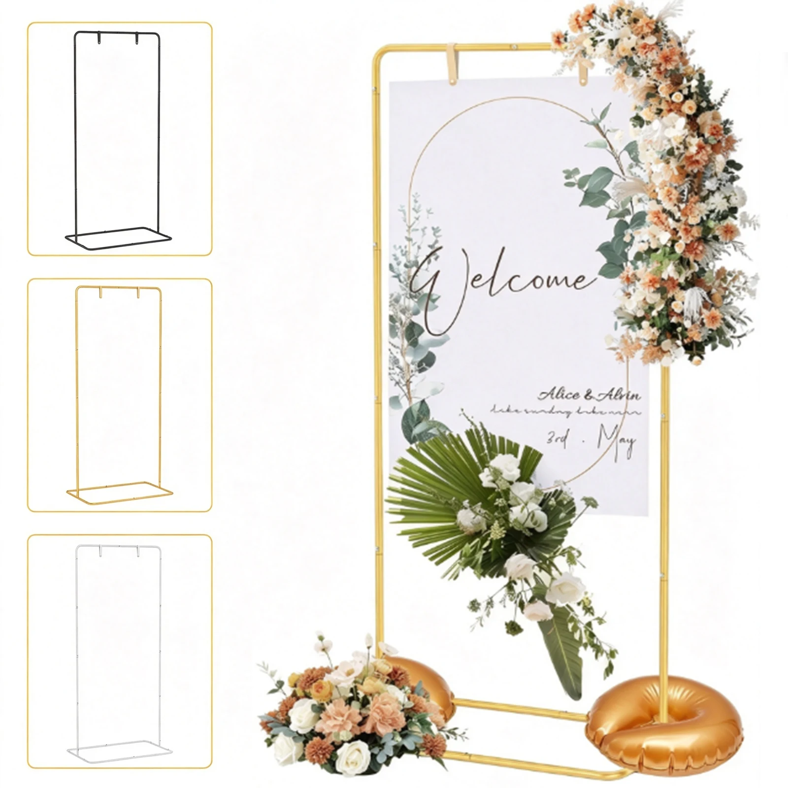 Wedding Sign Holder Adjustable Welcome to Our Wedding Sign Stand with Leather Sign Hanging Straps Wedding Seating Chart Stand
