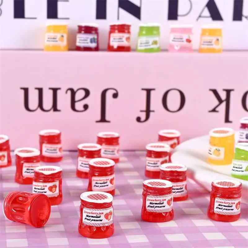 12Pcs/Set 1:12 Jam Jar Model Food Toy Home Ornaments Miniature Simulation Doll House Accessories Kids Pretend Toys Gifts