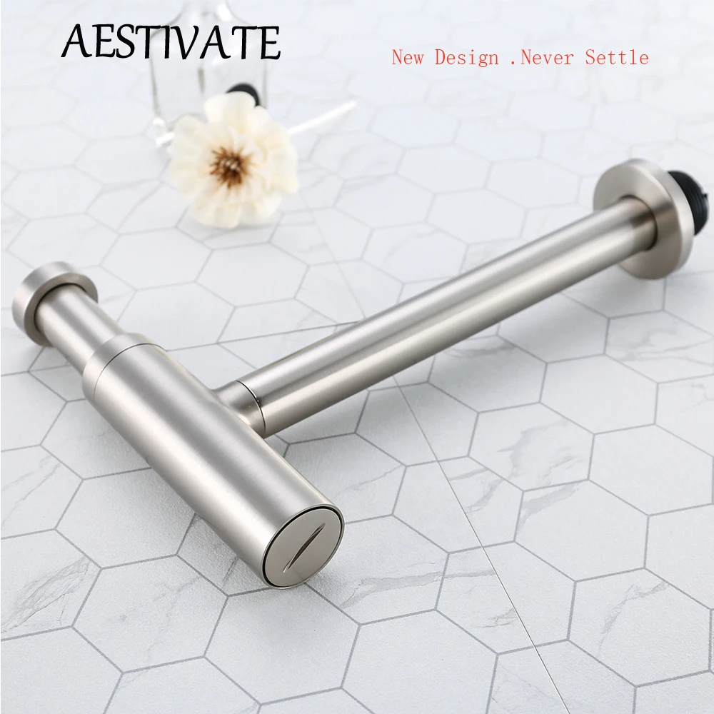 Basin Bottle Trap Brass Bathroom Sink Siphon Drains With Pop Up Drain Brushed Nickel Brass Modern Round Bottle P trap