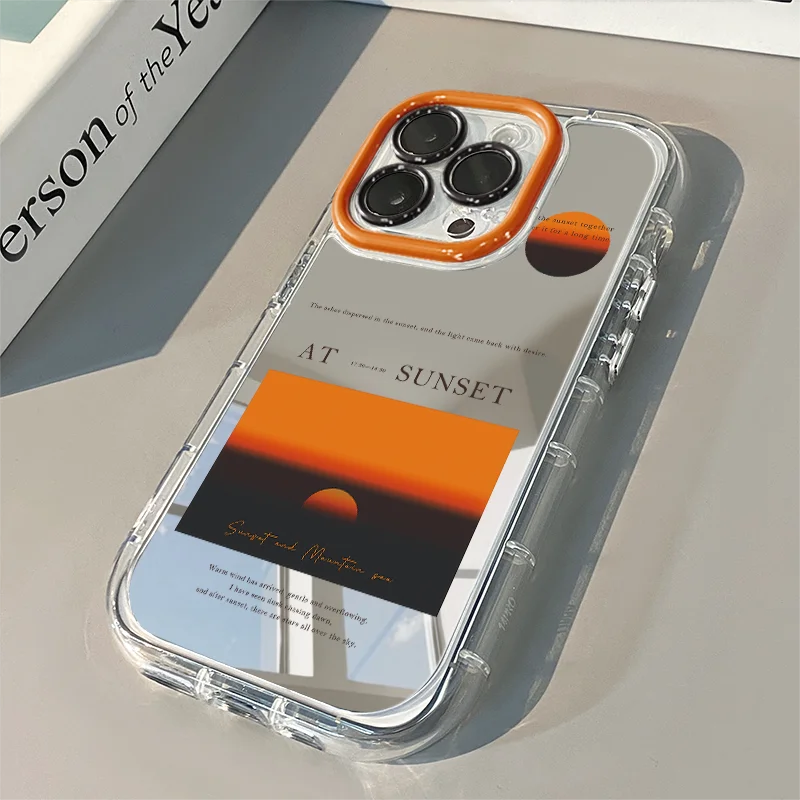 Sunset Moon Pattern Mirror Phone Case For iPhone 17 Pro Max Case 7 8 15 14 16 Plus 13 12 11 Pro X XS XR 16E 17 Air Matte Cover