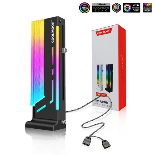 Imagen 1 del producto Soporte de vídeo gráfico GPU, soporte ajustable de aleación de aluminio para carcasa de ordenador, soporte para tarjeta de vídeo RGB ARGB Aura Sync 5V 3PIN