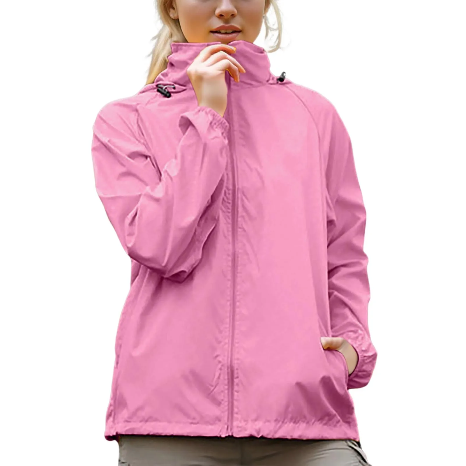 Female Casual Patchwork Outdoor Jackets Detachable Hooded Long Sleeve Zipper Outwear Coat Waterproof Windbreaker Hiking Clothes