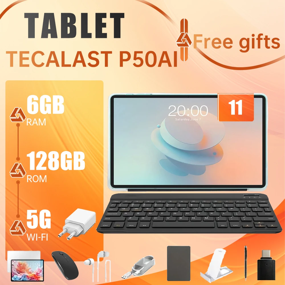 Teclast P50 AI Android 15 AllWinner A733-AI Table 11 "90 هرتز شاشة ثماني النواة 6 جيجابايت 128 جيجابايت LPDDR5 WIFI-6 بطارية 7000 مللي أمبير في الساعة AI Tab