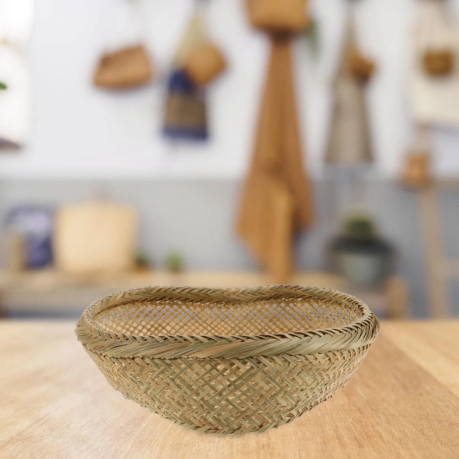 

Rustic Bamboo Woven Bread For Storage Desktop Organizer Fruit Basket Home Decorative Table Basket Sundries Holder Antislip