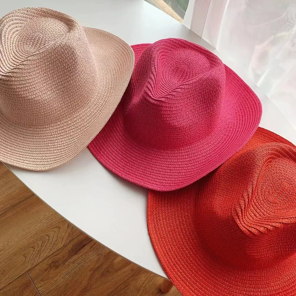 

solid Straw Cowboy hat for Men and Women Fashion Hat 19 colors Travel Sun Protection Sun hat Beach hat Sunshade hat wholesale