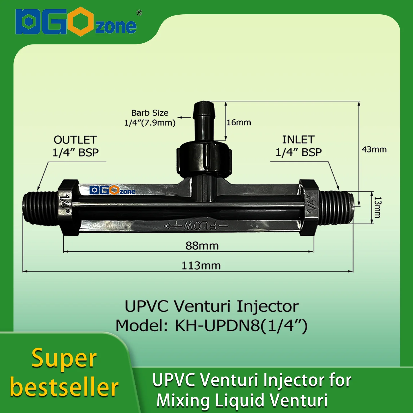 UPVC Venturi-Injektor zum Mischen von Flüssigkeitsventuri mit Ventil BSP-Gewinde 1/2" 3/4" 1/4" 1" DGOzone