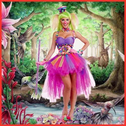 Halloween Costume Classic Candy Color Dresses Circus Clown Cosplay Costumes Carnival Party Performance Clothing Set Funny Dress