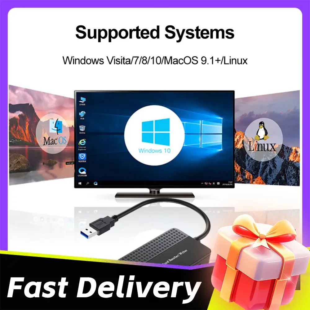 

USB 3.0 Type C Memory Smart Card Reader 4 in 1 Flash Card Adapter 20cm Cable Memory Card Writer SD TF CF MS