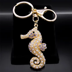 Fashion Hippocampus Sea Horse Seahorse Key Chain for Women Men Key Ring Bag Ornaments Car Bag  Accessories Jewerly Gift K9226S04
