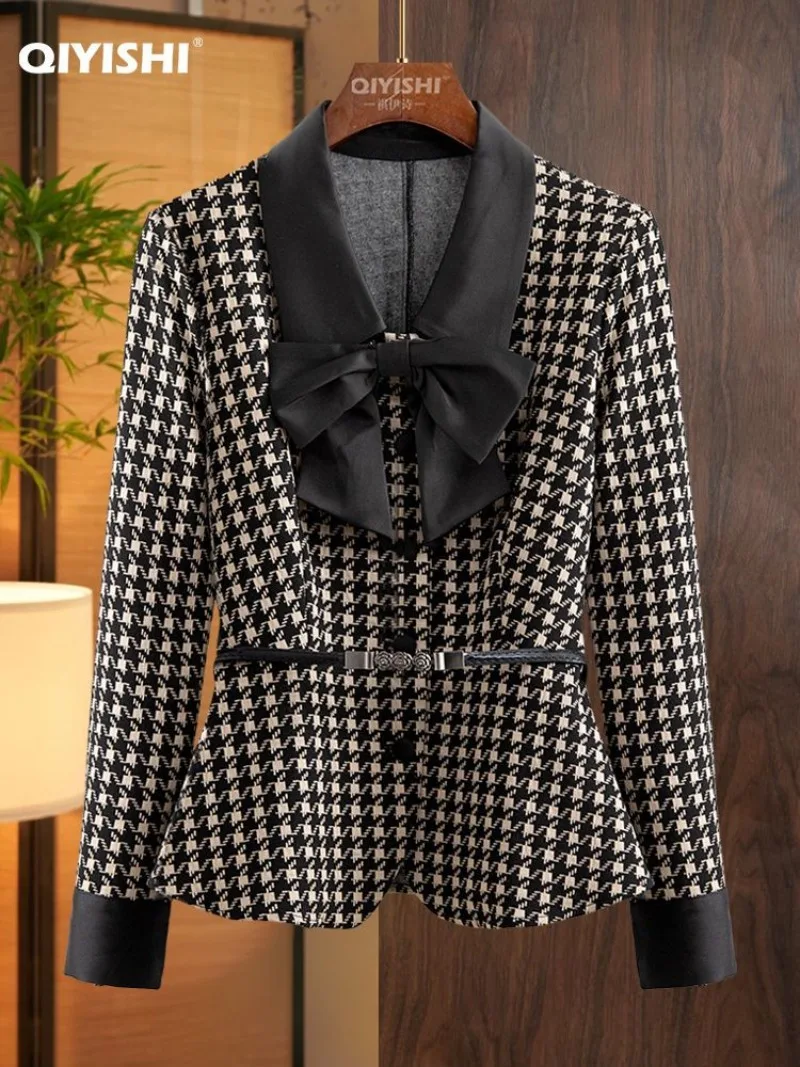 2026 Spring Women New Fashion Little Fragrant Style Celebrity Thousand Bird Grid Coat Design Sense Niche Waist Cinching Slim Top