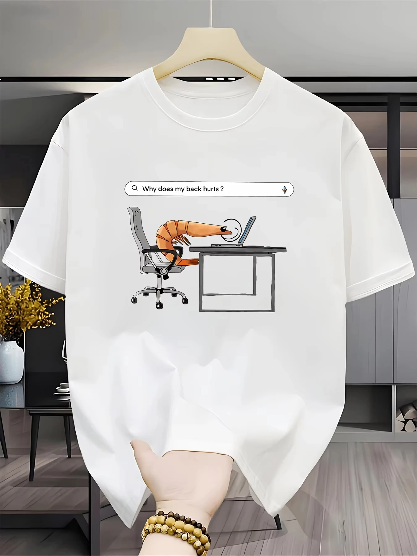 Unisex Funny Shrimp Meme Graphic T‑Shirt Back Pain Search Print Short Sleeve Tee Casual Streetwear Men Women Work Novelty Gift