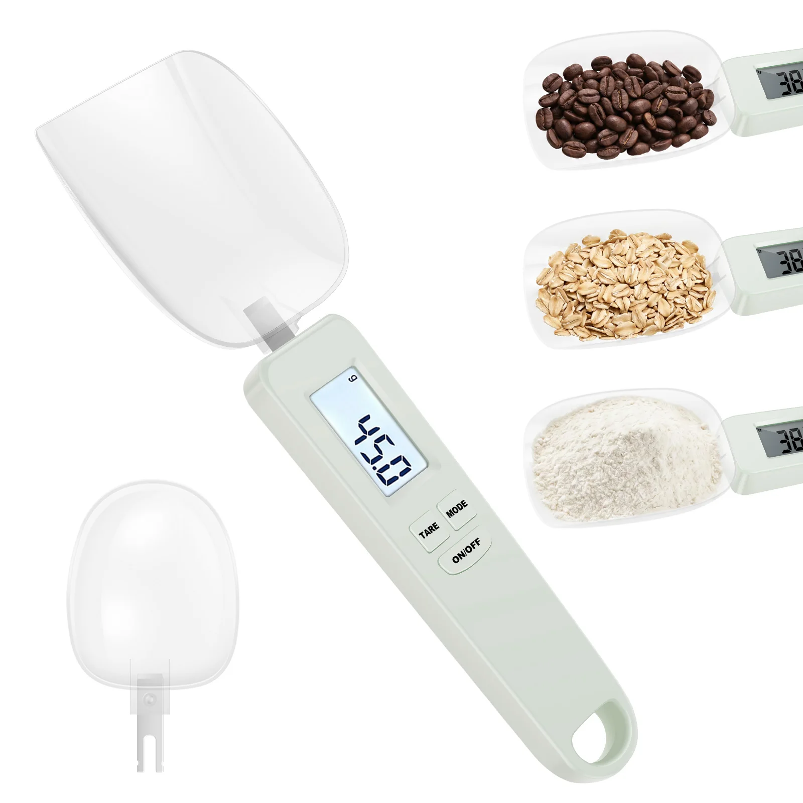 Digital Measuring Scoop 7-Unit Food Measuring Scoop 0.1g Precision LCD Display Electronic Kitchen Scoop Scale for Baking Cooking