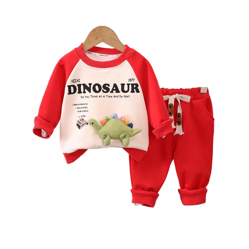 

Baby's Sets 2024 Spring Autumn Baby Boy Clothes 1 To 5 Years Cartoon Dinosaur Long Sleeve Tops and Pants Boys Boutique Outfits