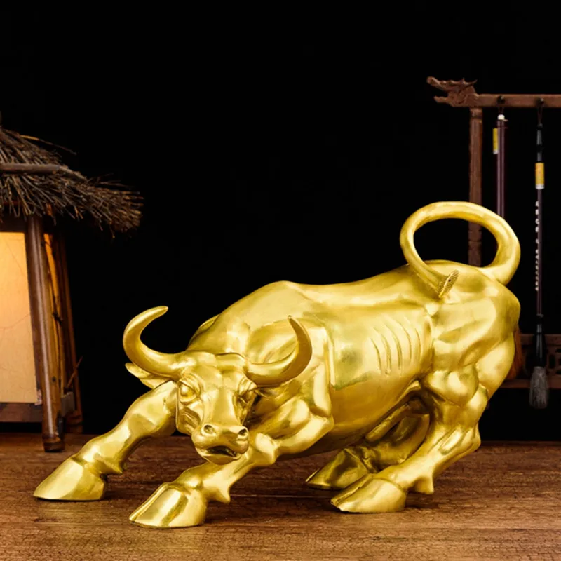 Brass Wall Street Bull Statue Bull Statue Miami Bull Statue Home Feng Shui Artwork Desktop Decoration Sculpture