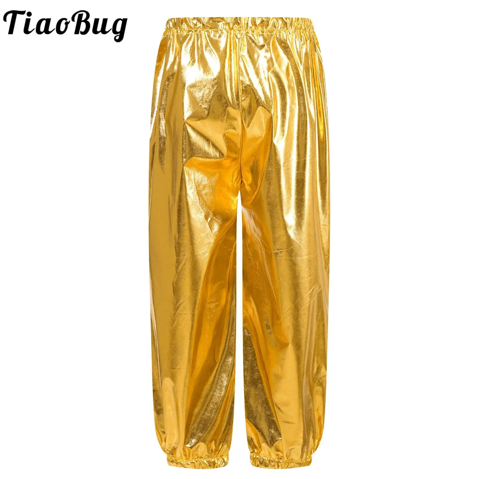 

Boys Girls Metallic Shiny Harem Pants Elastic Dance Pants Trousers Modern Jazz Hip Hop Street Dance Performance Costumes