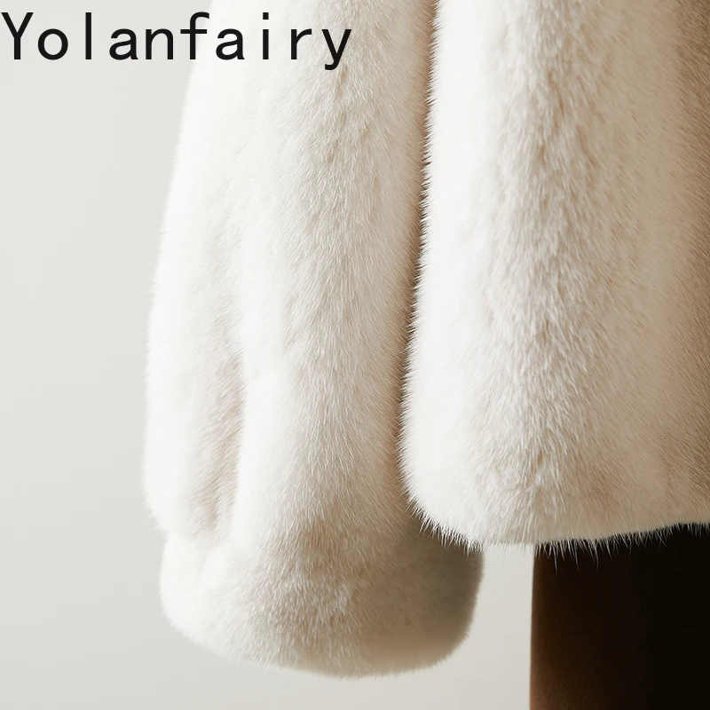 YOLANFAIRY فاخر 2025 معطف الفرو الطبيعي امرأة كاملة فرو المنك سترات للنساء قصيرة معاطف الفرو الدافئة طويلة الأكمام سترة نسائية