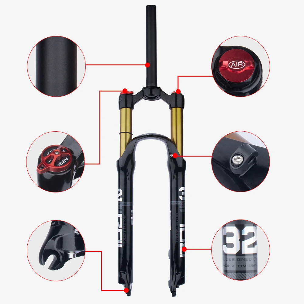 BOLANY MTB Bike Fork Solo Air Bicycle Front Suspension 26/27.5/29inch Straight/Tapered Tube Lockout Magnesium Alloy QuickRelease
