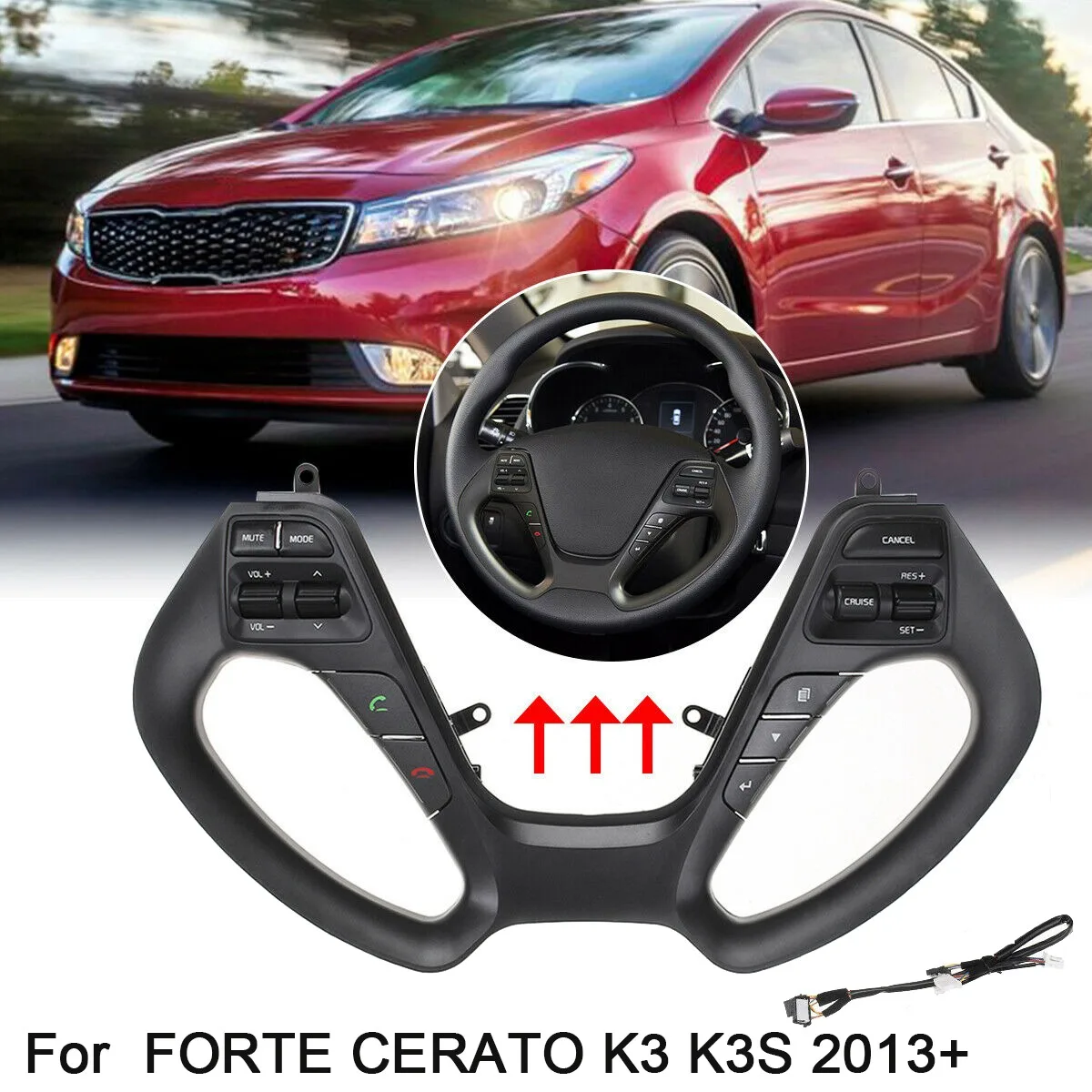 for Kia FORTE / CERATO K3/K3S 2013+ Multifunction Steering Wheel Bluetooth Button Control Cruise Switch