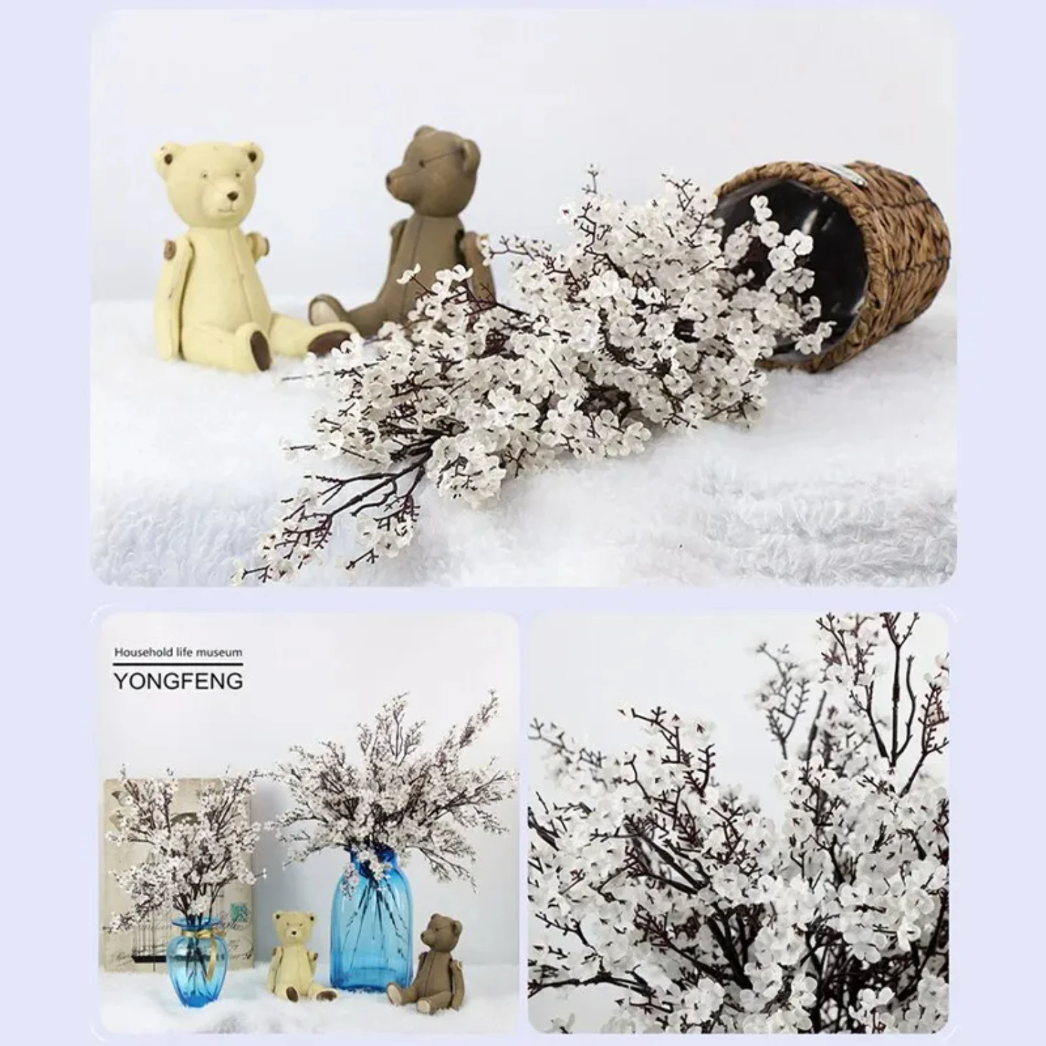 

High Quality Gypsophila Artificial Flowers Branch, Faux Cherry Blossom Fake Plants Bouquet for Living Room Vase, Wedding, Autumn