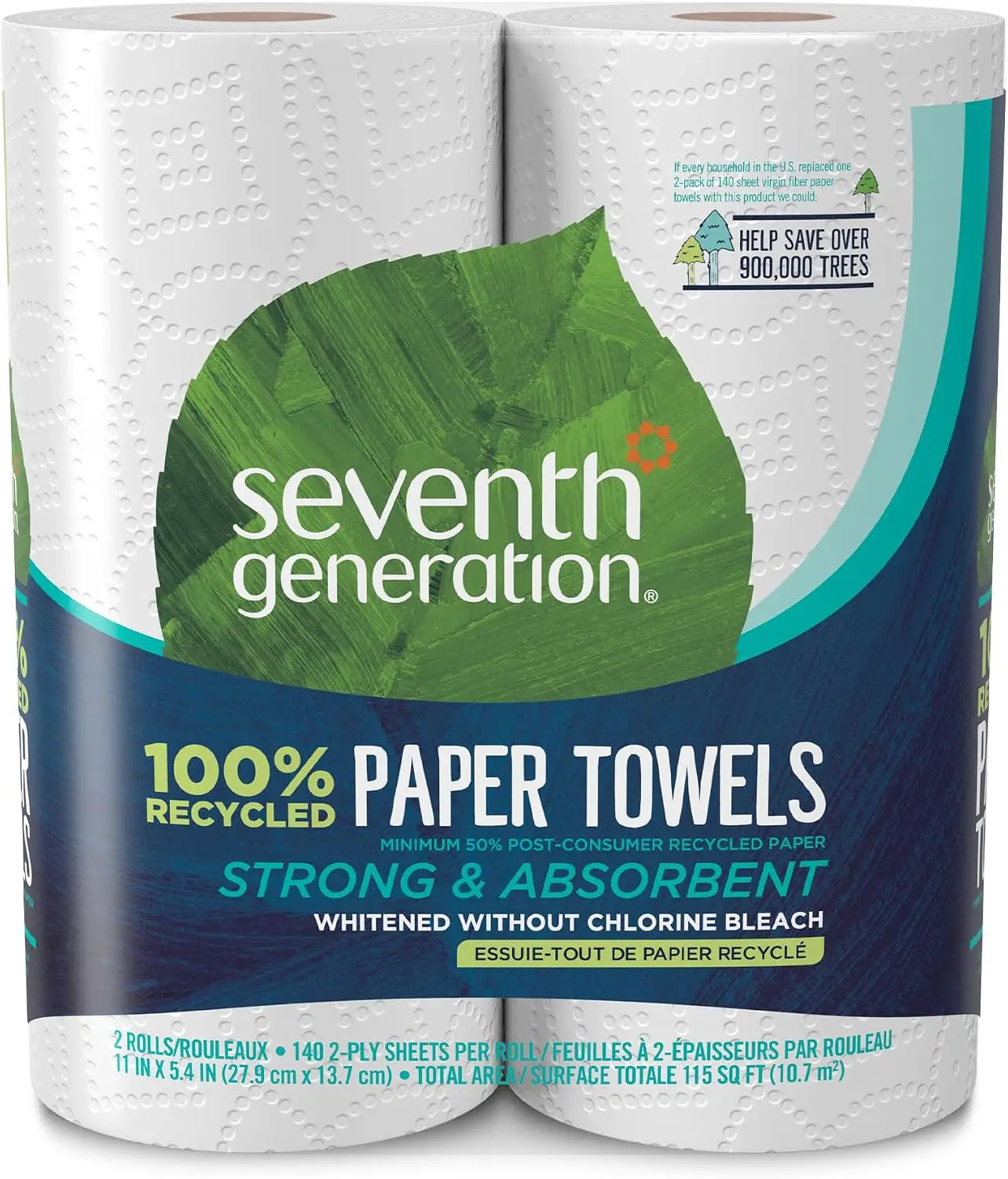 Paper Towels, 100% Recycled Paper, 2-ply, 2 Rolls (Packaging May Vary)