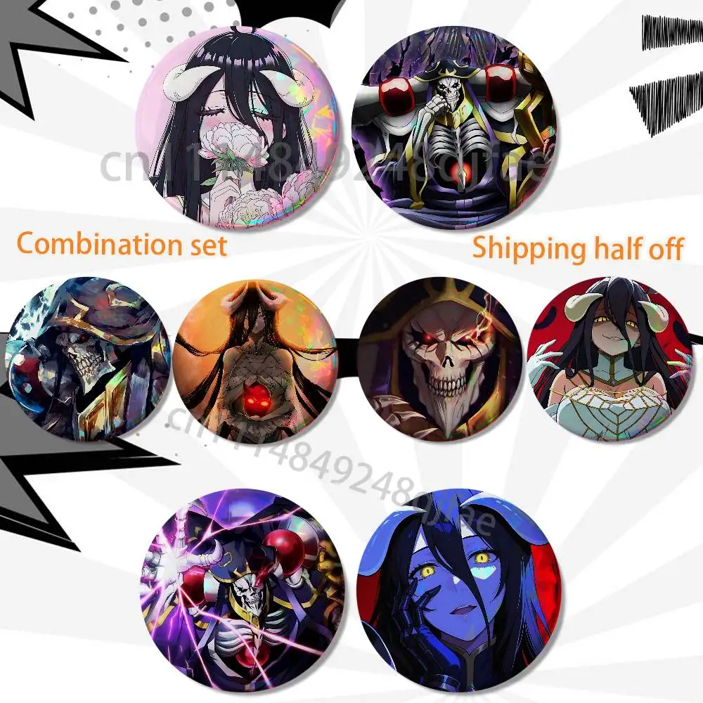 A-Albedo The King Overlord Ainz Ooal Gown 2 piece set Pins Creativity Printed Pictures Text Metal Lapel Badges Brooches Jewelry