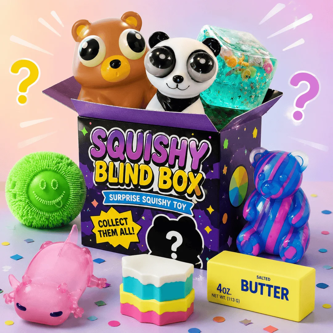 Gradient Color Mystery Blind Box Adorable Cat Paw Mochi Squishy, Simulated Blueberry Pastry Squeeze Toy, Pocket Antistress Reliever