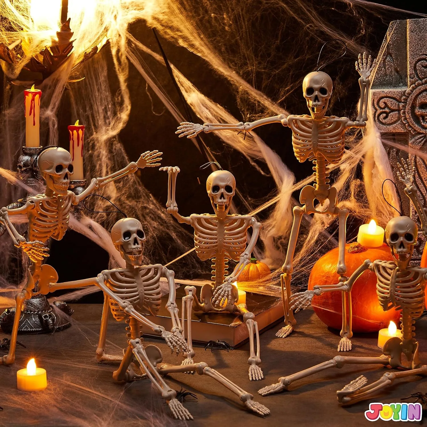 16 inches Skeleton Halloween Decorations Photobooth Props for Party Events full-body movable joints for Halloween decoration, graveyard props, haunted house accessories, horror scenes, the best props for photography