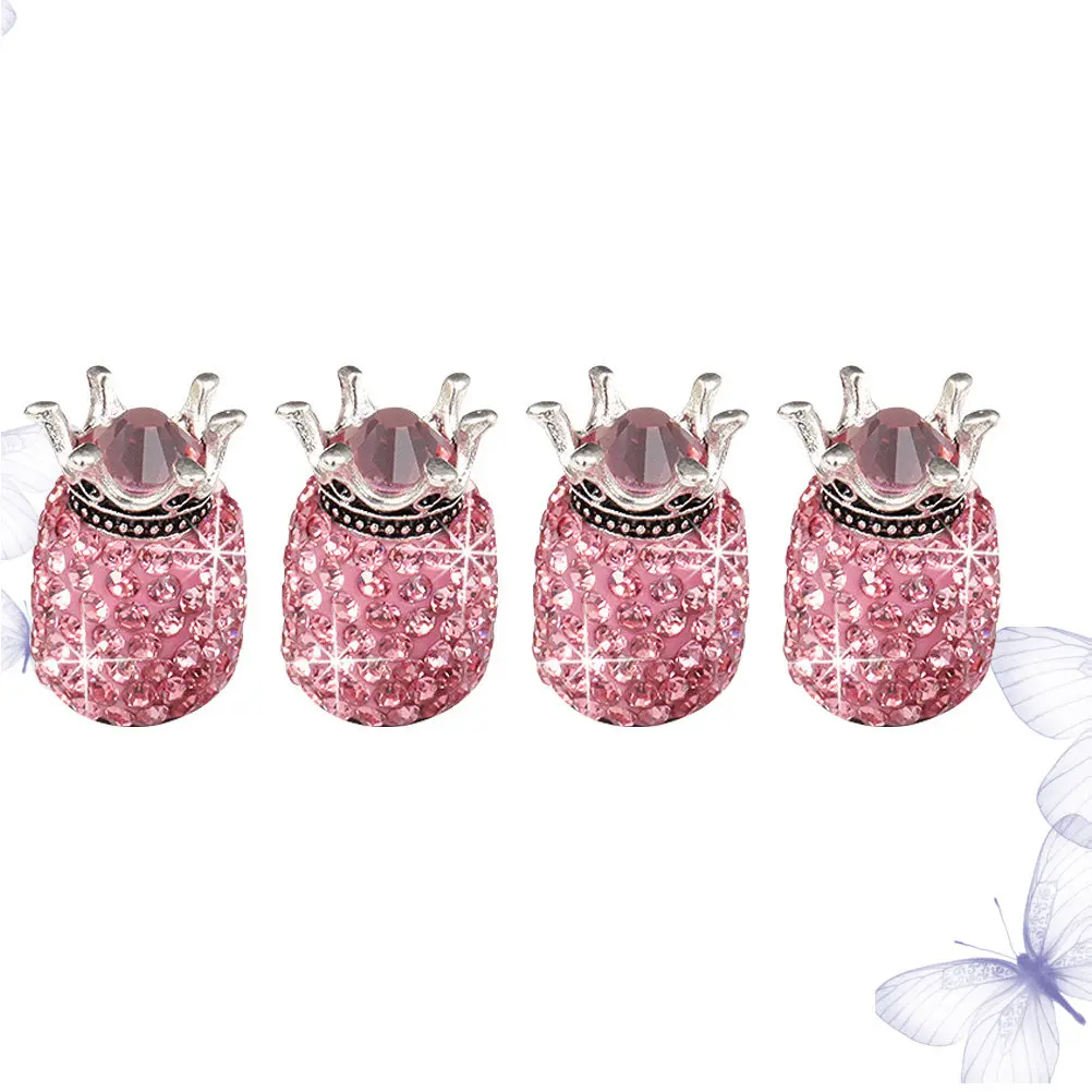4 pcs Diamond Shape Car Tires Cover Pink Shining Wheel Stem Cap Dustproof Universal Valve For Auto Motorcycle