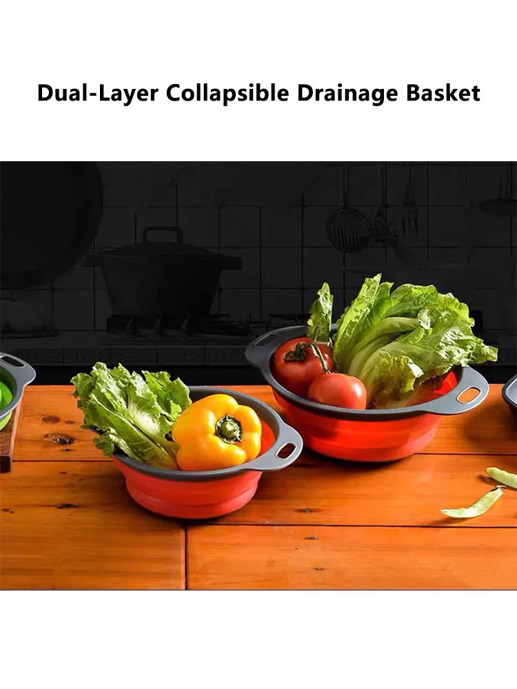 Foldable Retractable Vegetable Washing Basin Drain Basket Fruit Tray Extendable Basket Basin Household Kitchen Supplies New