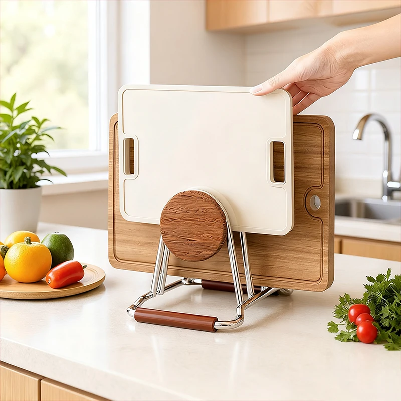 1Pc Multi-Purpose Stainless Steel Cutting Board Holder Rustproof Space Saving Chopping Board Durable Shelving Dish Stand..