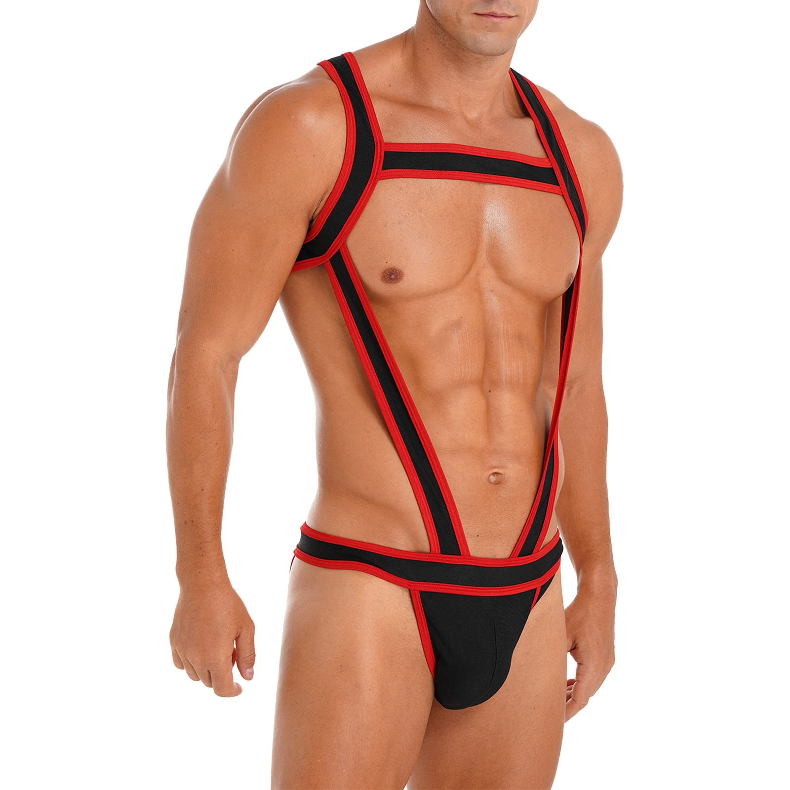 Mens Lingerie One-piece Bodysuit Underwear Wrestling Singlet Costum Trim Chest Harness Jumpsuits Bulge Pouch Jockstrap Underwear