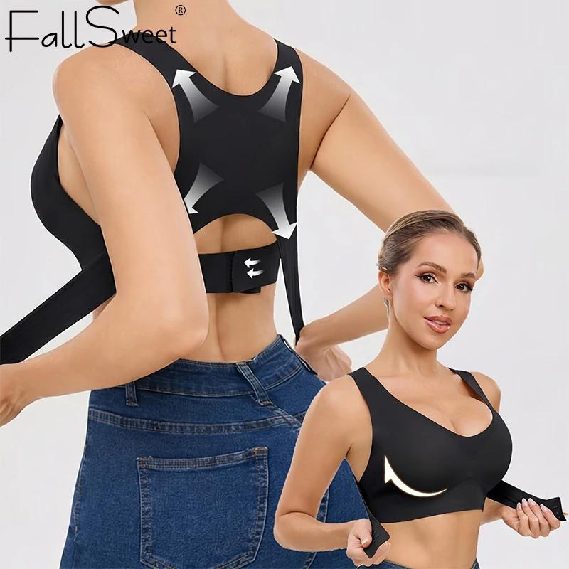 FallSweet Seamless Posture Correction Bra for Women Wireless Push Up Bralette with Cross Back Support for Daily Shaping Lingerie