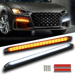 2Pcs Car Daytime Running Lights Waterproof 12V Headlight Turn Singal Yellow Light Sequential DRL LED Strip Flow Auto Day Lamp