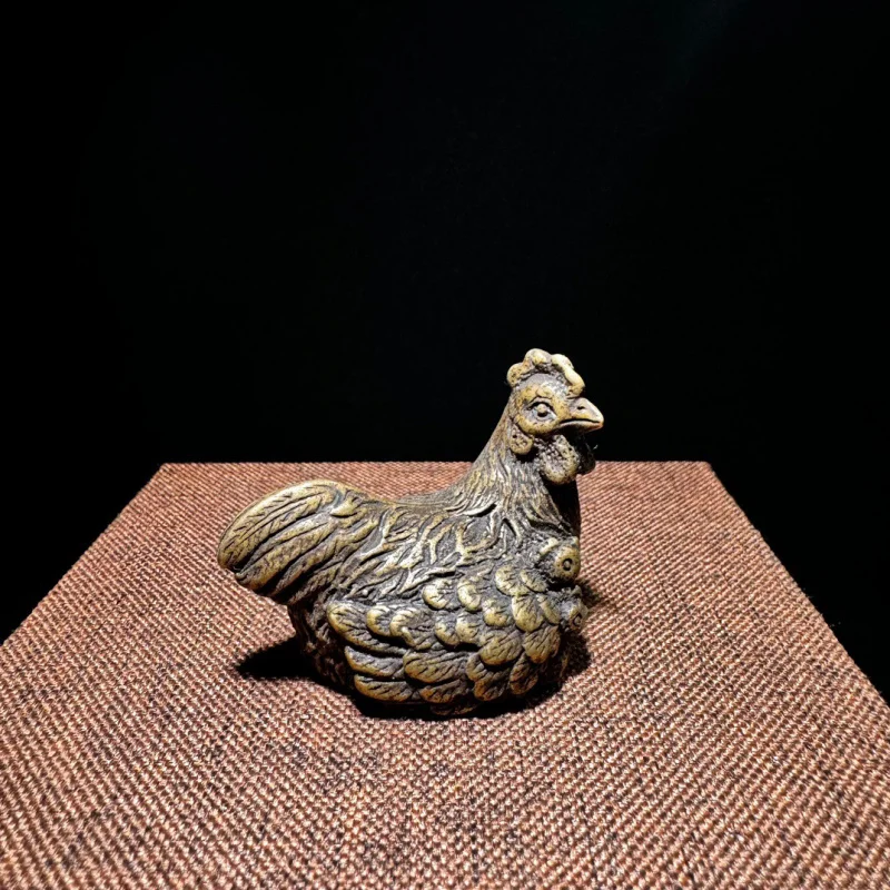 

Vintage Copper Rooster and Hen Zodiac Chicken Figurine Mini Office Paperweight Home Tea Pet Decoration Ornament